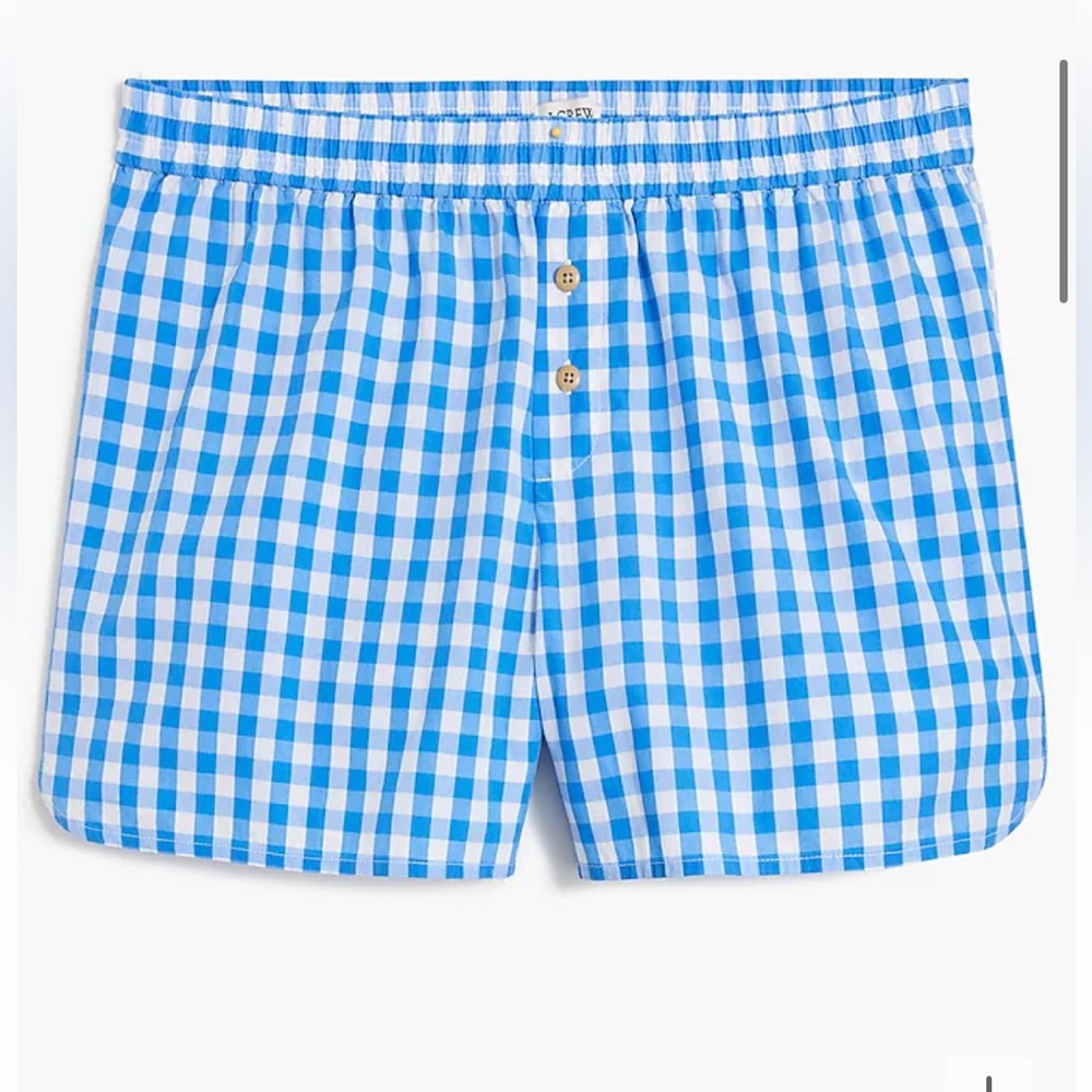 NWT J. Crew Pajama Boxers Sleep Shorts Blue Gingham M L Medium Large READ Women